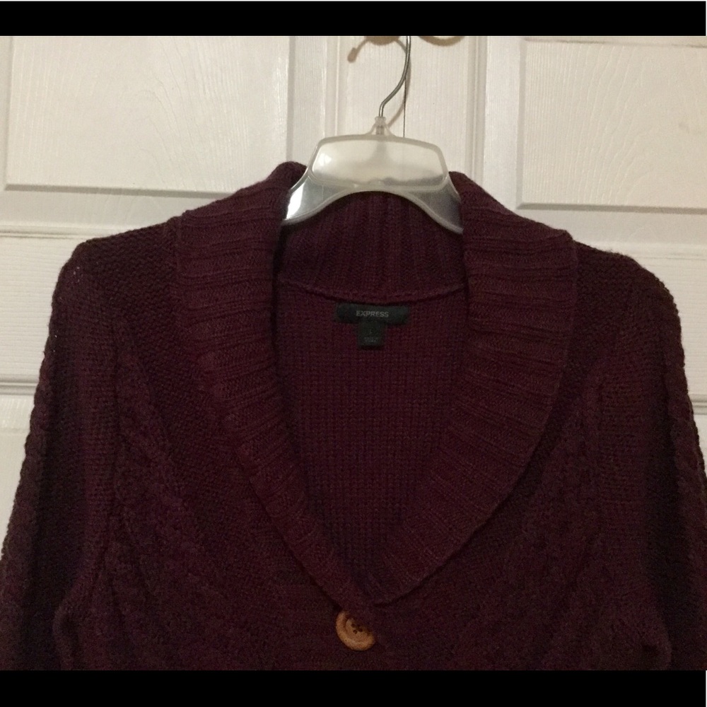 Express Women's Burgundy Cable Knit Shawl Collar Cardigan - Picture 3 of 4